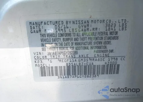 2016 Nissan Sentra Fe+ S/S/Sl/Sr/Sv из США, поврежденный, VIN 3N1AB7AP6GY282389